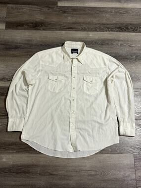 Vintage Wrangler White Long Sleeve Pearl Snap Western Retro Preppy - Men’s XL